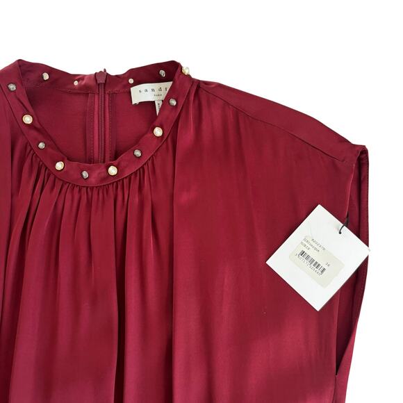 Sandro Conique Merlot Burgundy Embellished Neckline Midi Dress Women’s EU 36 - Picture 5 of 11